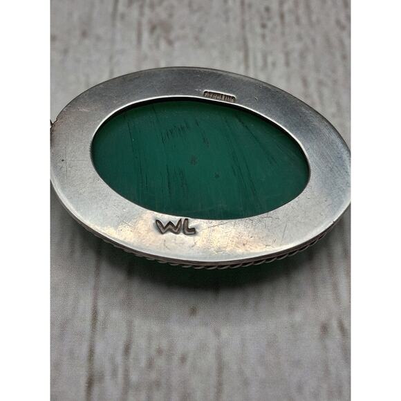 Native American Navajo Green Onyx Pendant Signed WL Vintage Sterling Silver - Picture 10 of 11